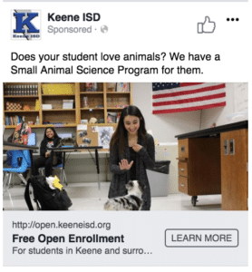 Keene ISD Facebook Ad